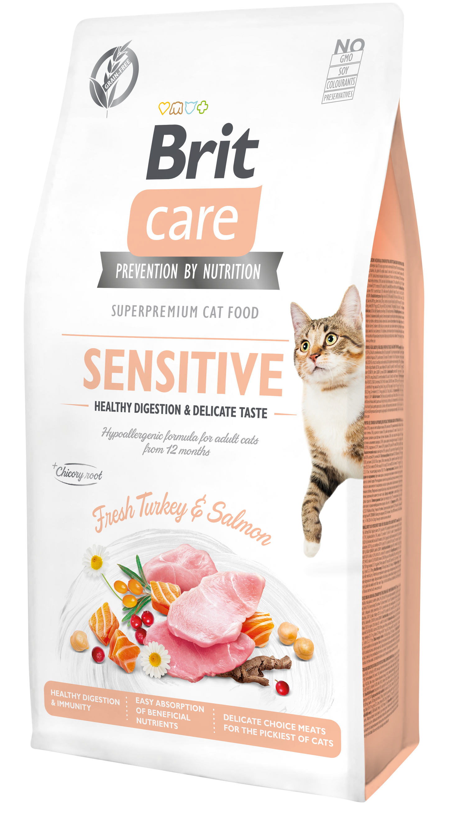 Brit Care Cat SENSITIVE PULYKA & LAZAC Hipoallergén, Gabonamentes